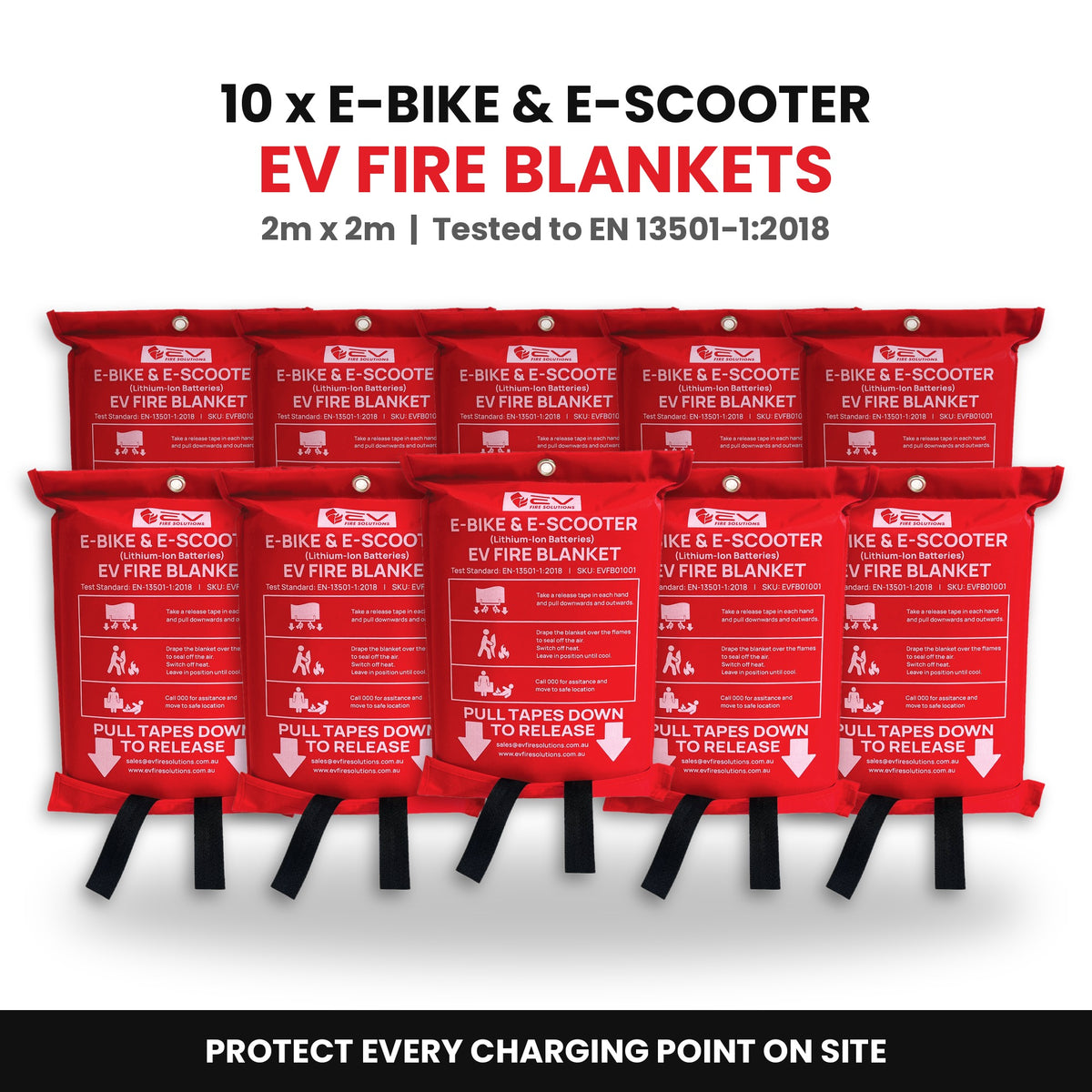 EV Fire Blankets for E-Bike and E-Scooter Lithium-ion Battery Fires: 10 Pack