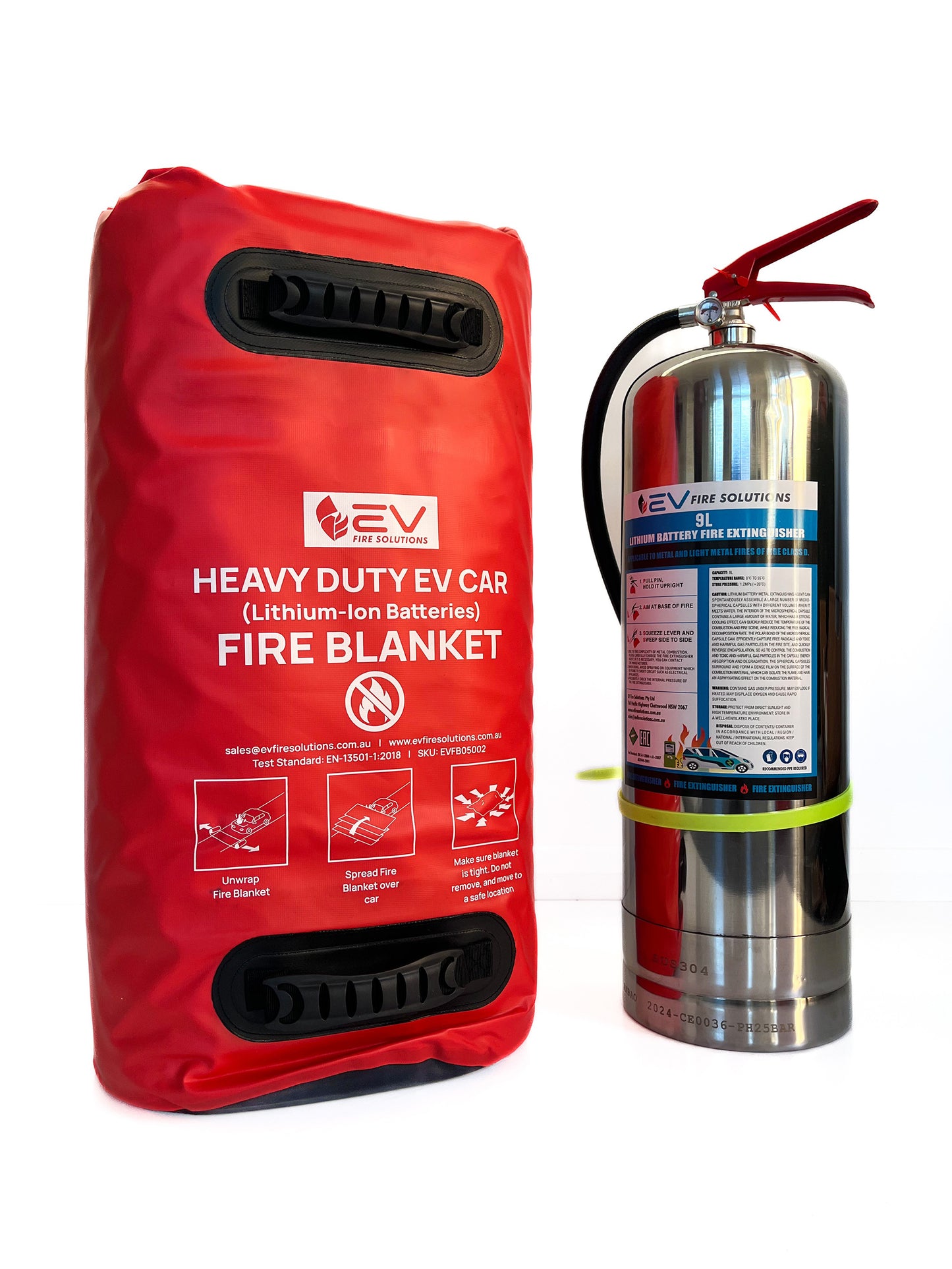EV Car Fire Safety Kit (Heavy-Duty) – 9L Extinguisher + 8m x 6m 1600°C Blanket